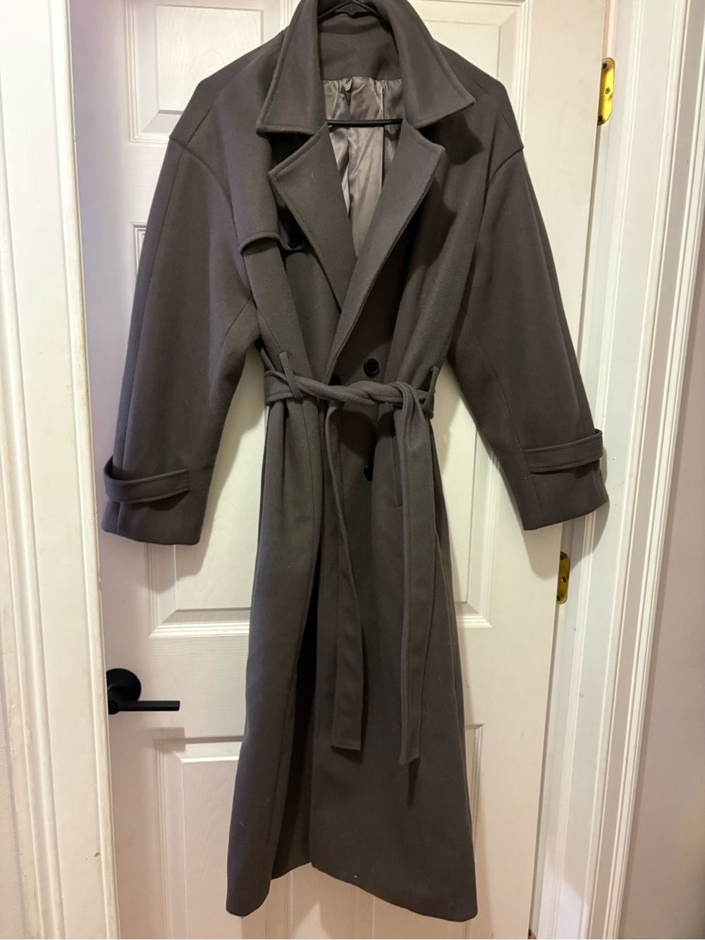 Daisy Long Belted Trench Coat in Gray